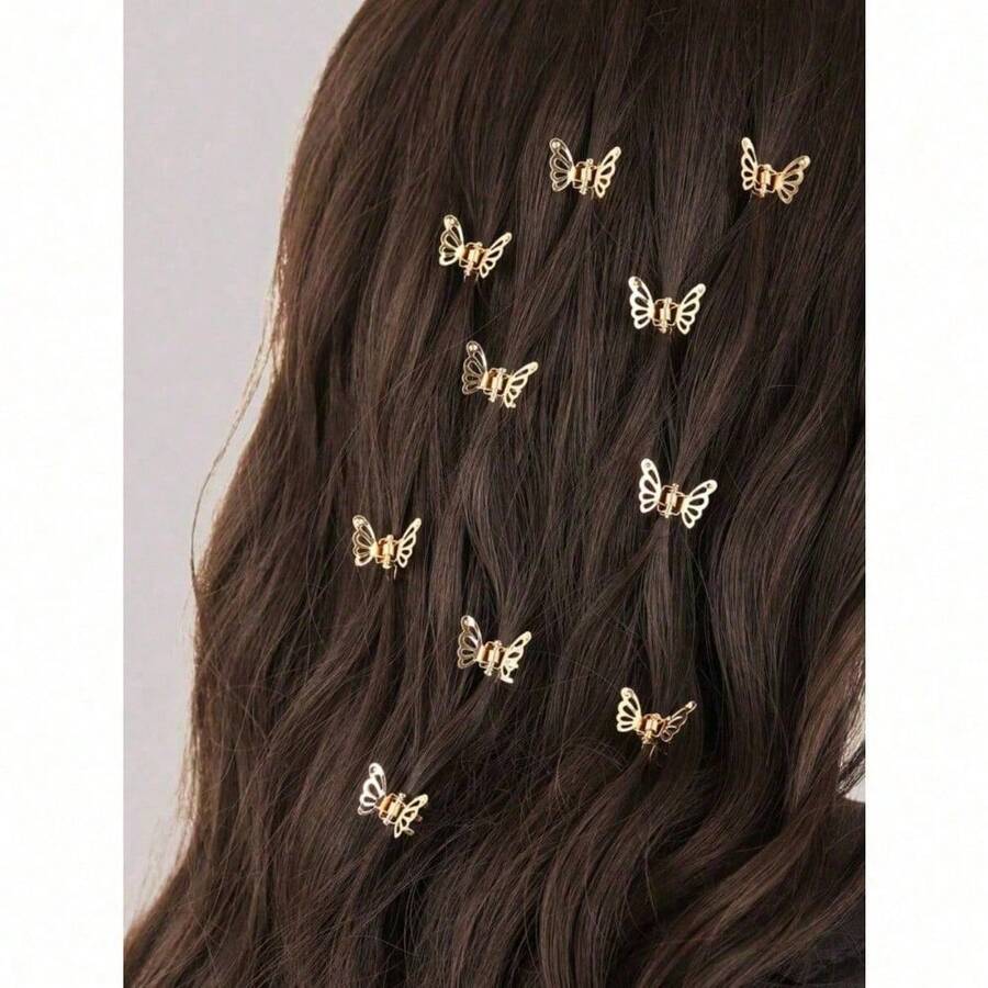 10pcs Metal Mini Butterfly Hair Clips, Gift For Mom, Friends, Teachers, Holiday, Suitable For Women Daily Wear, Vintage Elegant Hair Claws Claw Clips Hair Jaw Clip Hair Clamps Hair Clutch Hair Catcher Clip, Casual - Vàng - Xem 1
