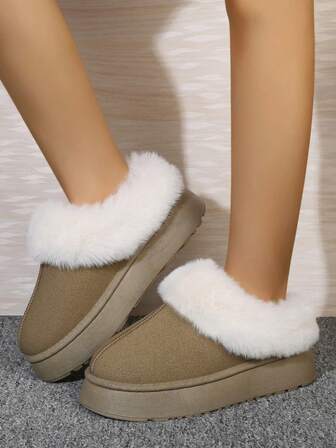 1双新款加厚绒面女士保暖鞋，厚底套脚雪地靴，平底防滑女士保暖靴