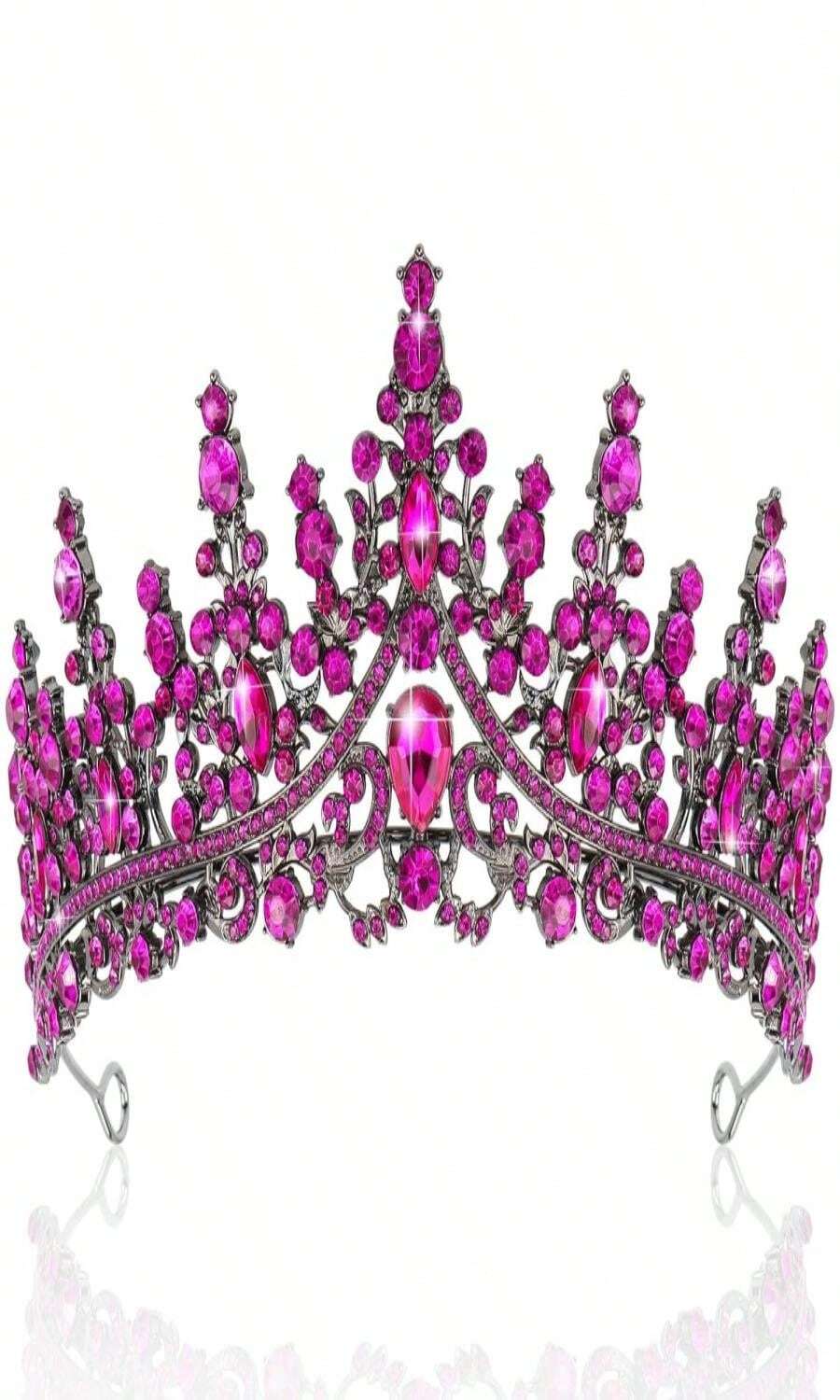 TOBATOBA Tiaras For Women, Hot Pink Tiara Crowns For Women, Wedding Tiara For Bride Queen Crown, Royal Princess Quinceanera Headpieces For Birthday Prom Pageant Halloween Cosplay Accessories - 酒紅色 - 查看 1
