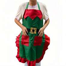 Delantal navideño con gorro decorativo, disfraz de cocina festivo para hombres y mujeres, delantal con estampado de Papá Noel con 2 bolsillos, delantal de cocina, delantal de tela navideña, adecuado para adolescentes y adultos, talla única