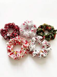 5pcs Women's Christmas Themed Plush Reindeer Horn & Christmas Tree Pattern Hair Scrunchies, Fashion Versatile High-End Hair Ties, Suitable For Christmas, Makeup, Hairstyling, Outfit Matching Ponytail
