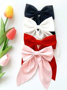 4个柔软长尾蝴蝶结发夹，复古金属丝绸蝴蝶结发饰，优雅发夹，送给女孩的绝佳礼物，爪夹，发夹，学习用品，头部饰品，发卡 - 彩色 - 查看 8