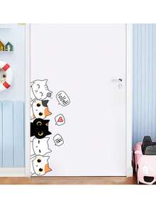 Cartoon Cat Children's Room Bedroom Door Sticker, Wardrobe Sticker, Home Decor Sticker, Self-Adhesive Wall Sticker, Wall Decor Poster, Glass Decor Painting Wall Stickers Room Decor Bedroom Decor Kitchen Decor