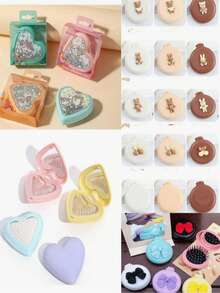 女士马卡龙气垫梳套装，含镜子，可爱迷你梳子和镜子，便携式按摩梳，美发梳，梳子，美发工具，美发产品和配件，美容旅行必备品，包含便携式圆形气垫按摩梳和女士口袋折叠镜 - 彩色 - 查看 7