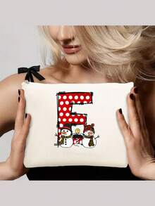 1 Túi đựng đồ trang điểm bằng vải canvas cá nhân hóa một mặt có thiết kế hình người tuyết - Túi đựng mỹ phẩm du lịch có thể tùy chỉnh, có kiểu dáng túi tote hình chữ nhật có thể tái sử dụng, hoàn hảo làm quà tặng Giáng sinh - Nhiều màu - Xem 9