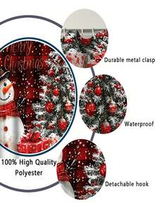 4 pezzi Set di decorazioni natalizie invernali: Tenda da doccia lavabile con motivo pupazzo di neve e albero, include 12 ganci, copriwater a forma di U antiscivolo e tappetino da bagno, adatto per decorazioni natalizie per casa e bagno, regalo