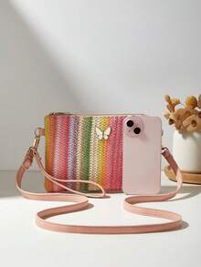 Bolsa de Ombro Trançada de Palha da Moda, Bolsa Transversal, Bolsa de Mão, Bolsinha Pequena para Mulheres - Multicolorido - Visão 4