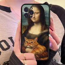 Funda de teléfono de silicona suave con diseño de gato divertido de Van Gogh Mona Lisa para  15 14 13 12 11 Pro Mini XS MAX 8 7 6 Plus X XS XR, compatible con funda de  17, funda de  17 Pro, funda de  17 Pro Max - z10 - Ver 4