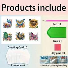 6pcs Diamond Painting Greeting Card Set, DIY Butterfly Theme Design - Includes 6 Envelopes, High-Quality Craft Paper Material, Mosaic Art Creative Postcard. Suitable For Holiday Blessings Or Conveying Heartfelt Gifts, Expressing Warmth And The Best Wishes. - Multicolor - View 4