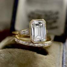 Bộ 2 nhẫn đính hôn nữ, nhẫn hợp kim trang trí phong cách cổ điển, thích hợp đeo hàng ngày, đính hôn, đám cưới, kỷ niệm, tiệc tùng, ngày lễ tình nhân, quà tặng sinh nhật - Vàng - Xem 9