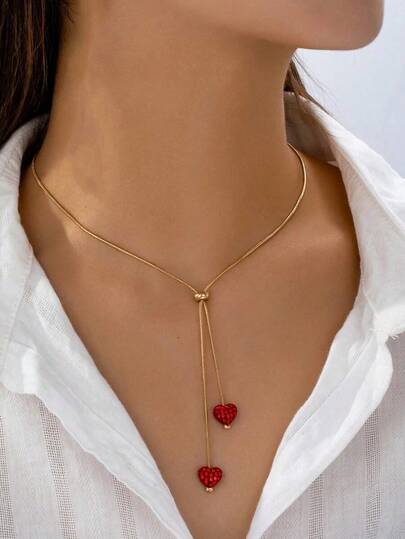 1pc Fashionable Crystal Heart Pendant Necklace, Everyday Wear Gift For Women, Valentine's Day Gift