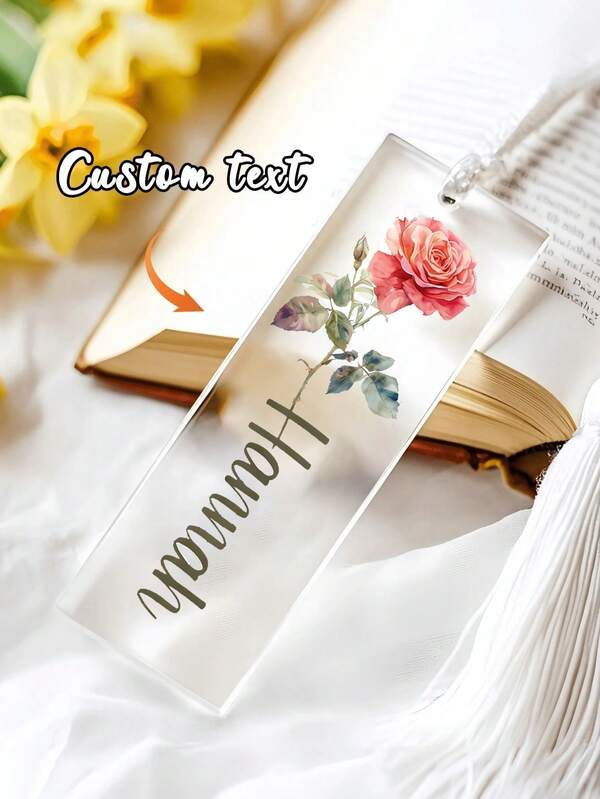 Personalized Custom Name Clear Acrylic Tassel Bookmark - Personalized Handmade Floral Book Accessory, Unique Gift For Readers - For Book Lovers - Christmas Gift - Perfect Gift For Mom, School Supplies, Back To School, Custom Bookmark, Random Tassel Colors, Local