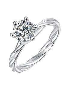 1pc S925 Silver Moissanite Ring, 1CT Round Moissanite Ring, VVS1 Clarity, Round Cut, With GRA Certificate And Gift Box