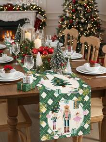 Caminho de mesa de linho natalino, 1 peça/15 peças, caminho de mesa verde com estampa de quebra-nozes e princesa, Feliz Natal, adequado para casa, restaurante, decoração de mesa de jantar