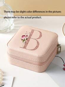 Elegant Mini Travel Case For Women & Mom, Stylish Floral Initial Pink Organizer, Compact Storage Box For Earrings & Rings. Ideal Gift For Honeymoon, Birthday, Anniversary, Travel & Outdoor Use,Back To School Season Jewelry Storage - Multicolor - View 8