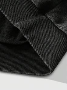 Washed Men's Autumn Drop Shoulder Zip Front Casual Fashion Vintage Print Hoodie Sweatshirt - 黑色 - 查看 6