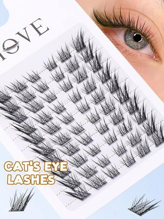 60 Clusters Of Cat's Eye False Eyelashes, With Tail, Lengthening The End Of The Eye, Halloween Cosplay, Manga Eyelashes, Reusable.