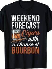 Cool Shirt For Cigars And Bourbon Lover Grandpa 's Black All Modern Letter Print T-Shirt - 款式30 - 查看 1