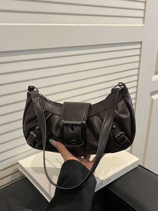 Maillard Punk Wanderer Motorrad Tasche, Nieten Dekoration, verstellbarer Gurt, große Kapazität, weiches künstliches Wachsleder, Farbverlauf Farben, Schulter- & Umhängetasche, geeignet für Arbeit, Pendeln, Dates und Partys, Nischendesign, Steampunk, Goth, Tasche für Frauen, coole Mädchen Streetwear, perfekt für Musikfestivals, Konzerte