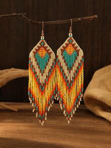 SOUL BEADING 1pair Bohemian Handmade Woven Beaded Tassel Earrings For Women, Great For Festivals And Daily Wear - Multicolor - View 6