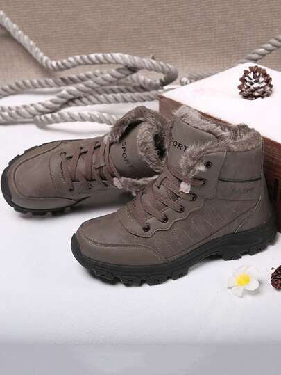Men's Winter Snow Boots, Waterproof And Warm Lining Thickened Version Shoes, Outdoor Warm Hiking Boots, Non-Slip And Durable Soles, Gray Color, Suitable For Daily Wear, Outdoor Hiking, Trekking And Snow Activities In Cold Weather.
