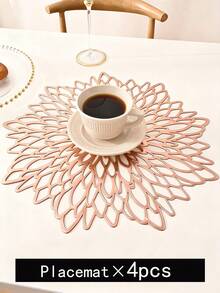 4 cái Thảm trải bàn ăn bằng nhựa Pvc tông màu vàng rỗng, chống nước, dễ lau chùi, có thể lau được, chống trượt, chịu nhiệt, trang trí lễ hội tiệc cưới ngày lễ - Hoa hồng vàng - Xem 4