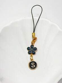 1pc Metallic Heart & Alphabet Letter A-Z Charm Phone Pendant - Black - View 66