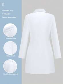 cimmuovere 女士长袖多口袋护士服，适用于牙医、医疗保健、宠物医院、实验室等场所，春季白大褂 - 白色 - 查看 2