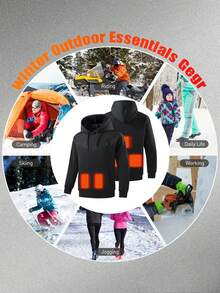 sweat-shirt à capuche casual d'hiver pour hommes, couleur unie, vêtement chauffant à contrôle unique 5 zones