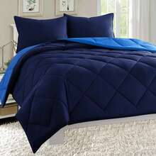 Elegant Comfort All Season Ultra Soft 3pcs Reversible Diamond Stitched Comforter Set, Down Alternative Breathable And Comfortable Quilt Luxury Hotel Quality 3 Piece Full/Queen, King/California King And Twin/Twin XL Size Bed Includes 1 Comforter And 2 Pillowcases Bedding Set, Christmas Decorations Gifts, Cozy Winter Styles, Holiday Décor - 海軍藍/水綠色 - 查看 5