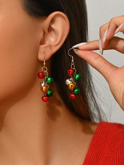 1 Paar Modische Damen Ohrringe mit Anhängern, bunte Glocken Quasten Ohrringe in Silber, Grün und Rot, Weihnachtsglocken Ohrringe, Weihnachtsparty Schmuckgeschenk