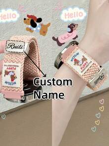 [Customized] Custom Name Cute Dog Polka Dot Nylon Magnetic Strap Compatible With Samsung Watch 20MM 22MM Women Men Strap Accessories Couple Gift - A - View 2