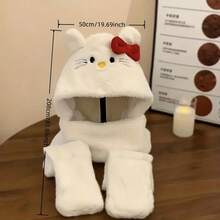 Sanrio Saneio ha autorizado el conjunto de 3 piezas de Guantes KT, Gorro y Bufanda Hello Kitty, que incluye un gorro esponjoso, un cuello cálido de invierno y guantes cálidos de invierno, un conjunto de bufanda de invierno de 3 en 1 para mujer. Artículo cálido y lindo con un gorro conectado. Regalo perfecto de Halloween para amigos y mejores amigas, regalo de Navidad, Año Nuevo y cumpleaños.