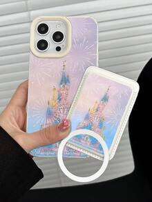 1 Bộ 2 Ốp lưng điện thoại từ tính chống sốc đa năng in hình pháo hoa nhiều màu sắc và lâu đài mơ mộng bán chạy nhất năm 2025 & 1 Ốp lưng đựng thẻ từ tính đa năng bằng da giả màu trắng tương thích với iPhone - Nhiều màu - Xem 2