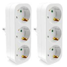 Toma de corriente europea, 3 salidas, adaptador estándar europeo, toma de corriente de expansión, extensión de enchufe de 2 pines, adaptador convertidor de CA para el hogar - Blanco - Ver 1