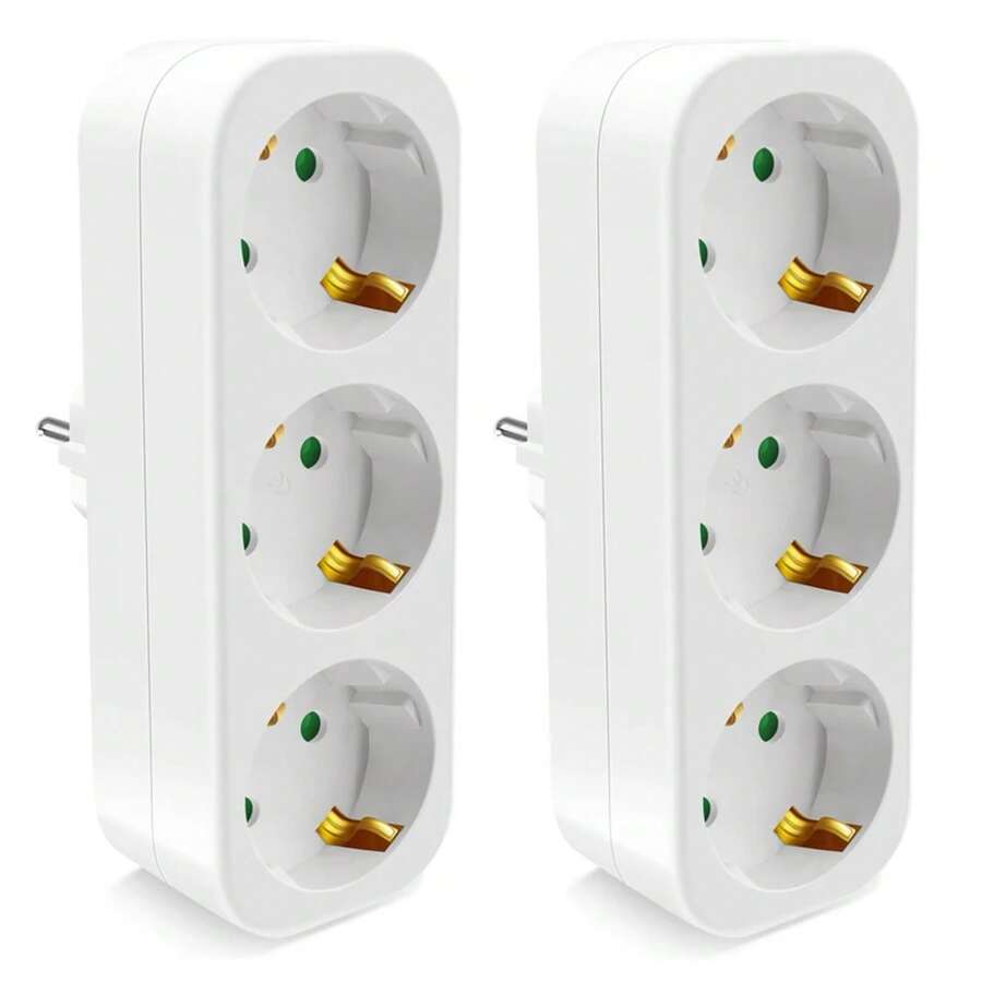 Toma de corriente europea, 3 salidas, adaptador estándar europeo, toma de corriente de expansión, extensión de enchufe de 2 pines, adaptador convertidor de CA para el hogar - Blanco - Ver 1
