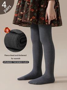 1 buah Celana Ketat Anak-Anak Dua Lapis Tebal Berlapisan Termal Warna Polos, Legging Hangat Elastis Tinggi untuk Pakaian Musim Dingin - Grey - View 11