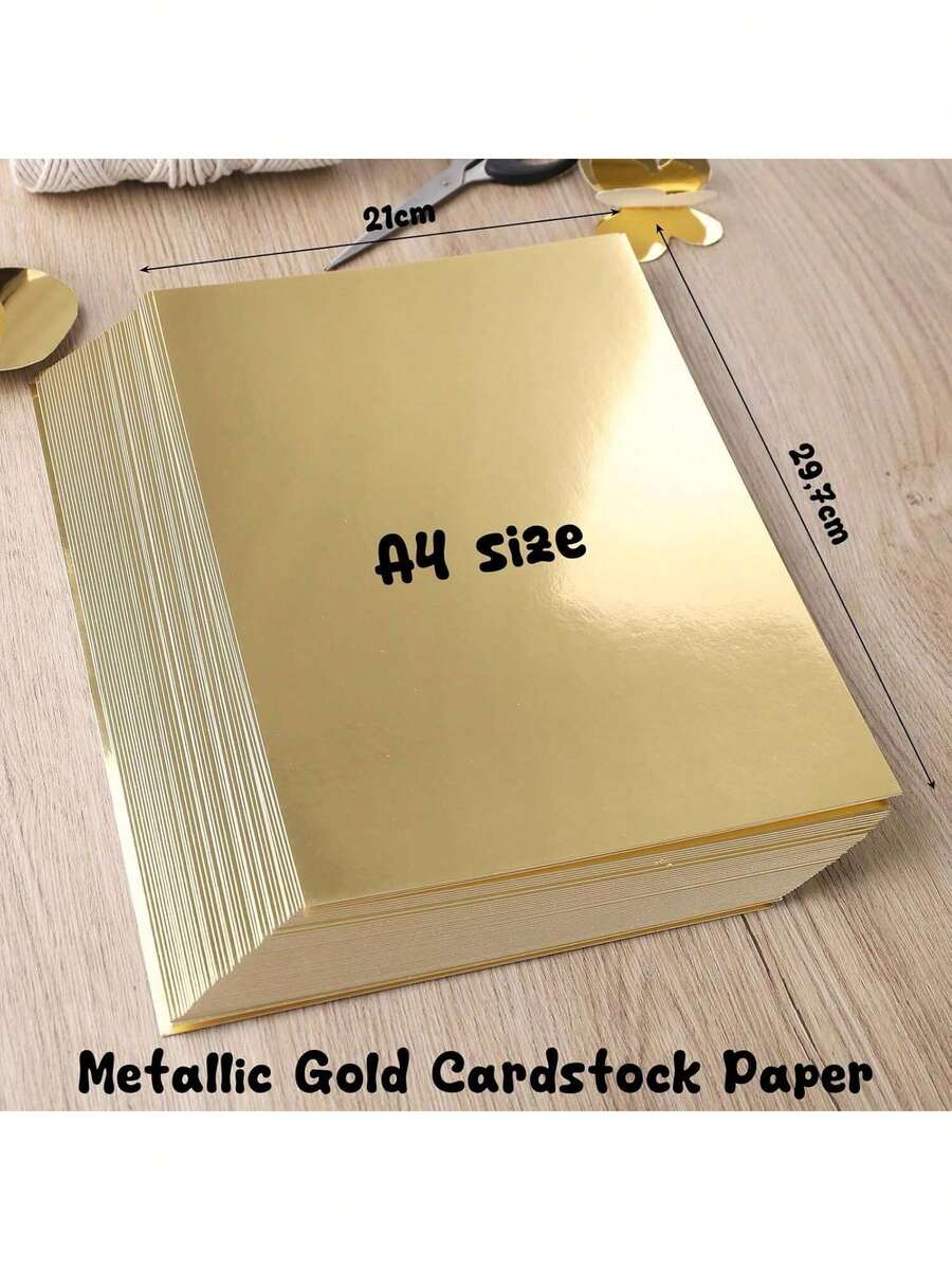10张A4尺寸（21厘米*29.7厘米）金属金色卡纸，闪光金纸，适用于卡片制作，返校用品 - 金色 - 查看 1