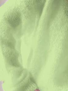 女士马海毛混纺毛衣 | 淡粉色V领套头衫，适合秋冬季节 | 柔软落肩针织上衣，适合凉爽天气和日常穿着，舒适保暖 - 螢光綠 - 查看 5