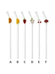 1 件/6 件橙子、柠檬、草莓、樱桃耐热玻璃吸管，防烫防口红奶茶、果汁、冰沙、珍珠奶茶、冷饮，适用于奶昔、雪泥、苏打水、果汁、冷饮、海滩派对、户外野餐、甜品店、小吃店 - 玻璃吸管 - 查看 9