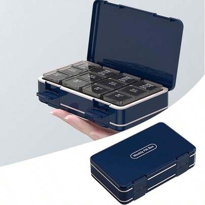 Tragbare Mini-Pillenbox, Pillen-Organizer mit 24 Fächern für unterwegs, multifunktionale tragbare Aufbewahrungsbox, einfach zu verwendender Pillenbehälter, Medikamenten-Organizer für die Handtasche (blau)