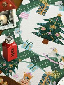 Caminho de mesa de linho natalino, 1 peça/15 peças, caminho de mesa verde com estampa de quebra-nozes e princesa, Feliz Natal, adequado para casa, restaurante, decoração de mesa de jantar