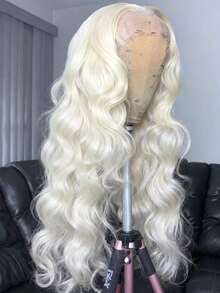Put On And Go Platinum Blonde Colored Glueless Wig Human Hair 13x4 HD Transparent Lace Front Wigs Human Hair Pre Plucked Body Wave Wig 250 Density Water Wave Lace Closure Wig Human Hair For Women Perfect - 鉑 - 查看 2
