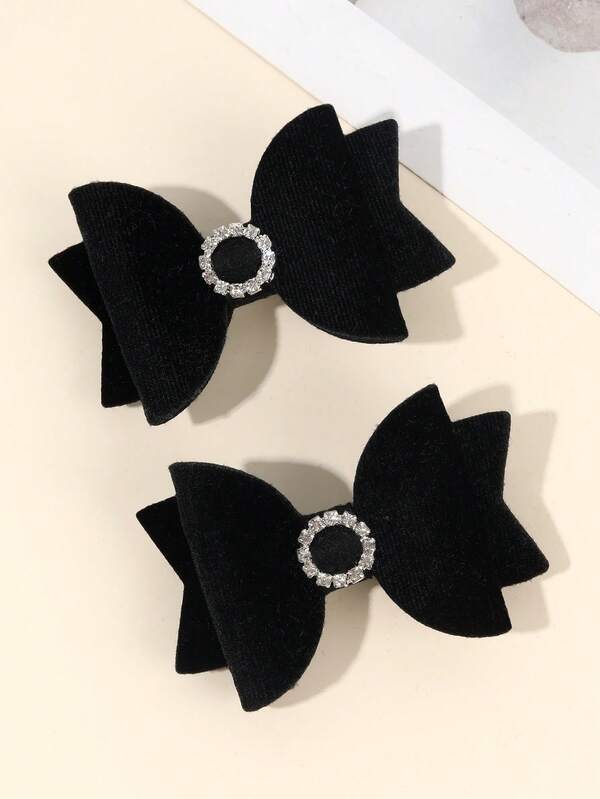 2 piezas Pinzas para el cabello con lazo de terciopelo negro para niñas, pasadores de cabello de terciopelo premium, adornos de lazos negros para el cabello con rhinestones, pinzas de caimán suaves, horquillas dulces para niñas, accesorios para el cabello para adolescentes