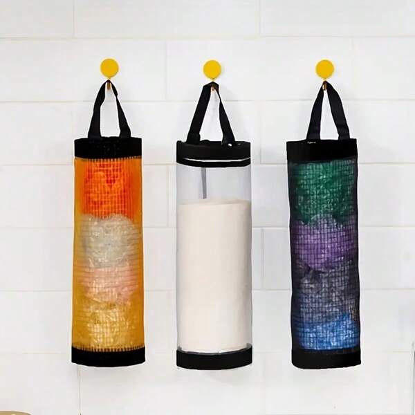 Organizador vertical para debajo del fregadero de la cocina de plástico resistente de 3 colores con estante colgante - Diseño vertical que ahorra espacio, construcción resistente, almacenamiento abierto y bolsas colgantes para bolsas de basura, jabón de platos, esponjas