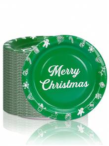 10 piezas/20 piezas Platos de papel navideños de 7 pulgadas y 9 pulgadas, platos de papel redondos para postre y platos para cena que incluyen platos rojos y verdes para fiestas de Navidad, cumpleaños, reuniones familiares, fiestas de invierno y decoración de mesa