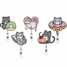1pc/10pcs Cat Embroidery Retractable Badge Reel, Cute Pet Theme ID Card Holder Lanyard - Multicolor - View 3