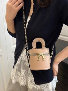Borsa da trucco in bordeaux di alta qualità, nuova e di nicchia per donna, mini borsa per rossetti, borsa a tracolla - Cachi - Visualizzare 2