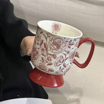 夏日玫瑰马克杯-红色，优质陶瓷咖啡杯，优雅牛奶杯助手，实用水杯，礼物