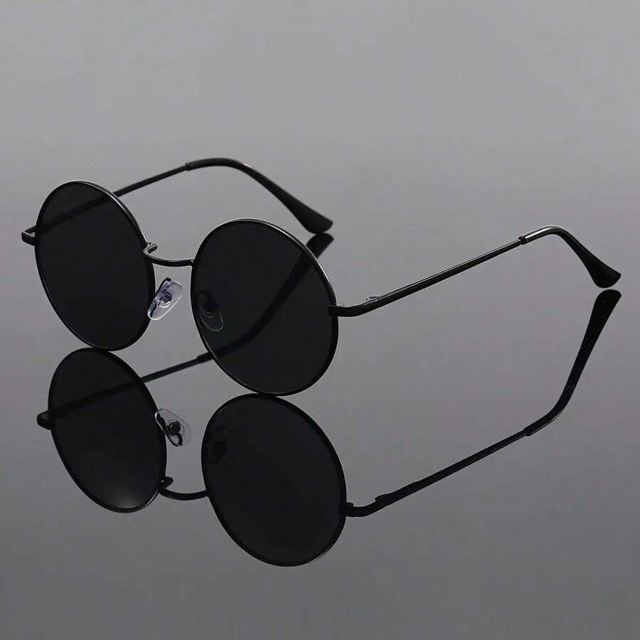 Retro Punk Round Frame Glasses - Gold And Black Full Metal Frame, Unisex Heavy Glasses, Hop Gothic Style, Casual Wear, Fashion Accessories, Design, Sturdy Structure, Hop Style, Personality Expression, Must-Have Hop Fans - Gọng đen, tròng kính xám - Xem 1
